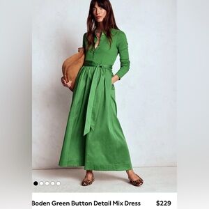 Boden Green Button Detail Mix Dress